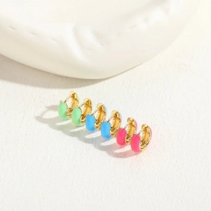 1 Pair Elegant Luxurious Classic Style Solid Color Enamel Plating Copper 14k Gold Plated Hoop Earrings