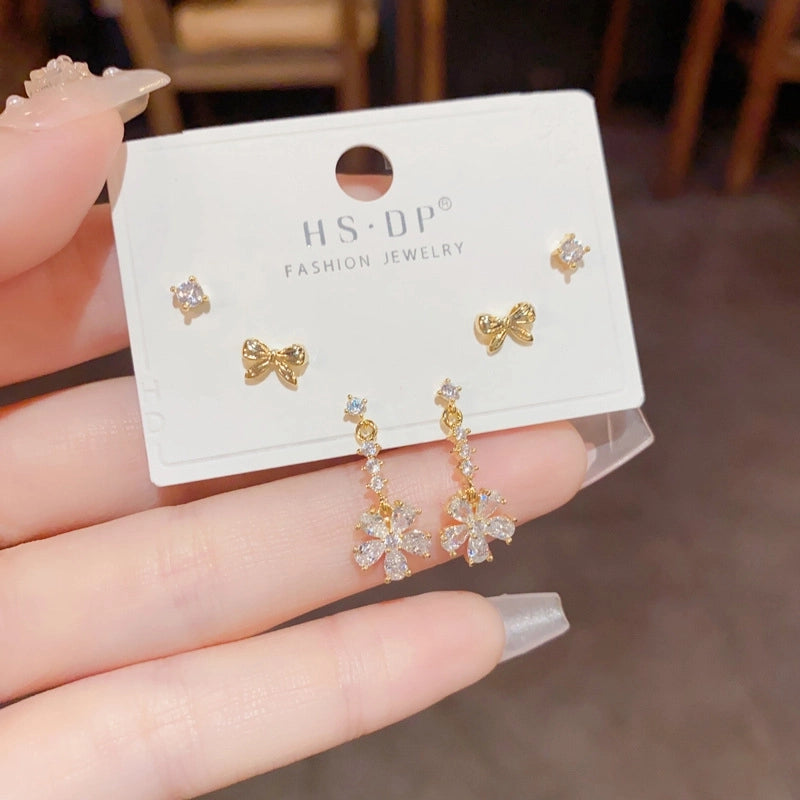 Fashion Geometric Copper Plating Artificial Pearls Zircon Earrings 3 Pairs