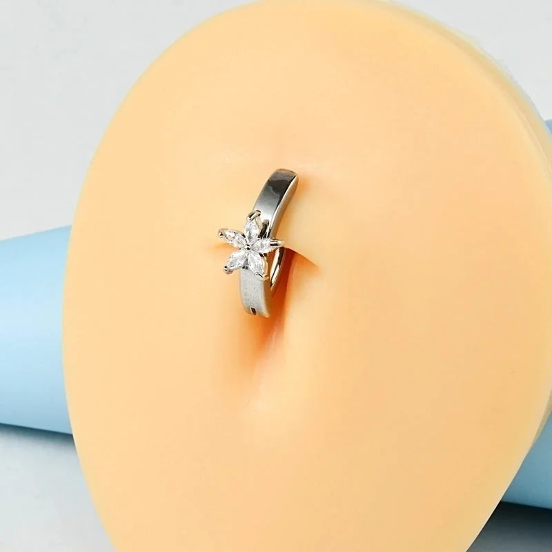 1 Piece Belly Rings Casual Hawaiian Tropical Flower Butterfly 304 Stainless Steel Inlay Zircon