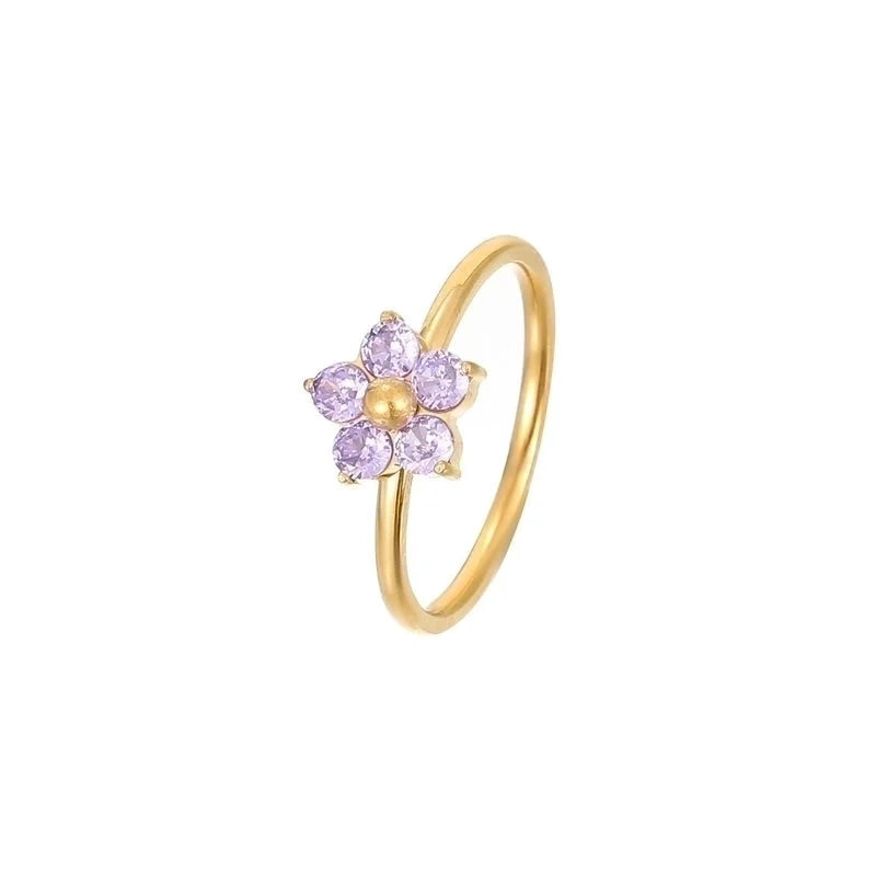 Sweet Minimalist Flower 304 Stainless Steel Zircon White Gold Plated Gold Plated Plating Inlay Rings