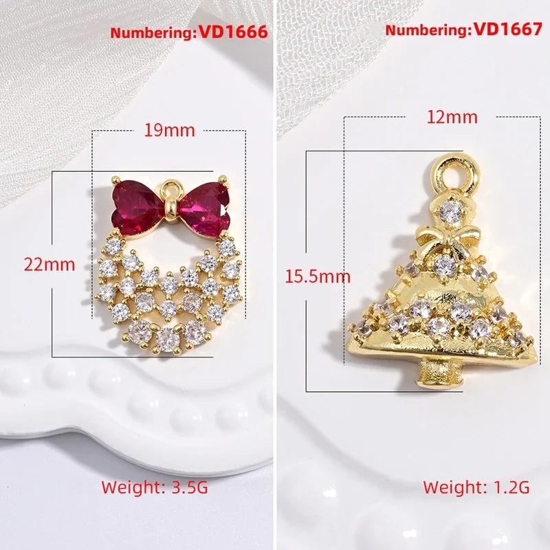 1 Piece 19*22mm Copper Zircon 18K Gold Plated Christmas Tree Bow Knot Pendant Jewelry Accessories