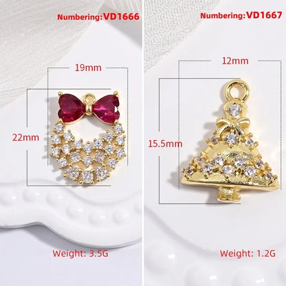 1 Piece 19*22mm Copper Zircon 18K Gold Plated Christmas Tree Bow Knot Pendant Jewelry Accessories