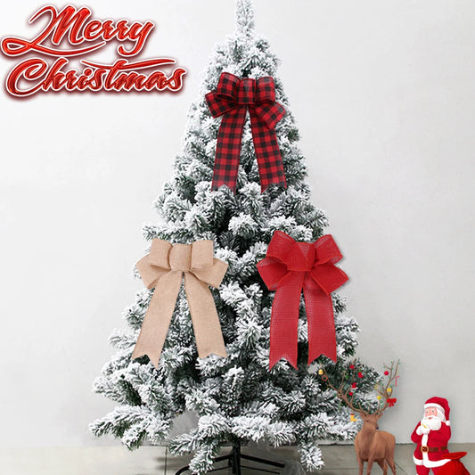 2 Pieces Christmas Decoration Red Flocked Striped Burlap Bow Christmas Wreath Christmas Tree Accessories Decoration Pendant