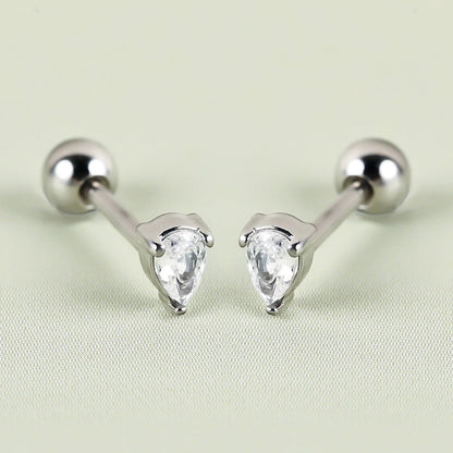 1 Pair Minimalist Classic Style Shiny Geometric Polishing Inlay 304 Stainless Steel Zircon Cartilage Earrings