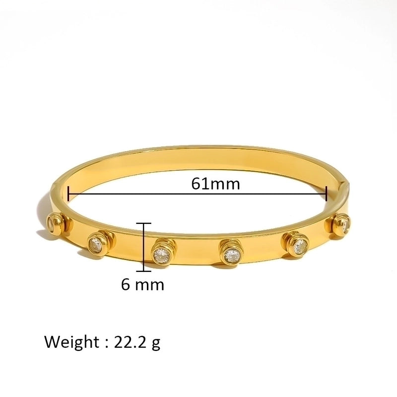 Minimalist Shiny Solid Color 316L Stainless Steel 18K Gold Plated Zircon Bangle In Bulk