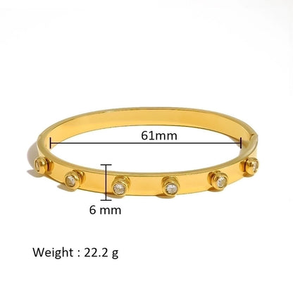 Minimalist Shiny Solid Color 316L Stainless Steel 18K Gold Plated Zircon Bangle In Bulk