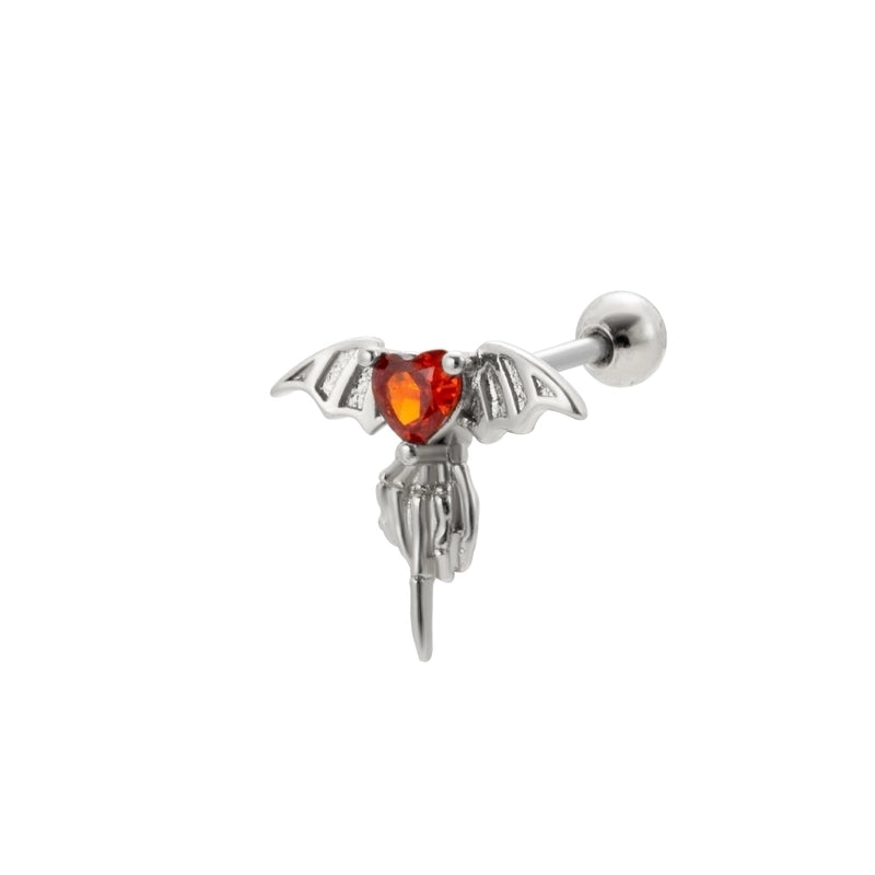 1 Piece Ear Cartilage Rings & Studs Vintage Style Bat 316L Stainless Steel Copper Plating Inlay Zircon