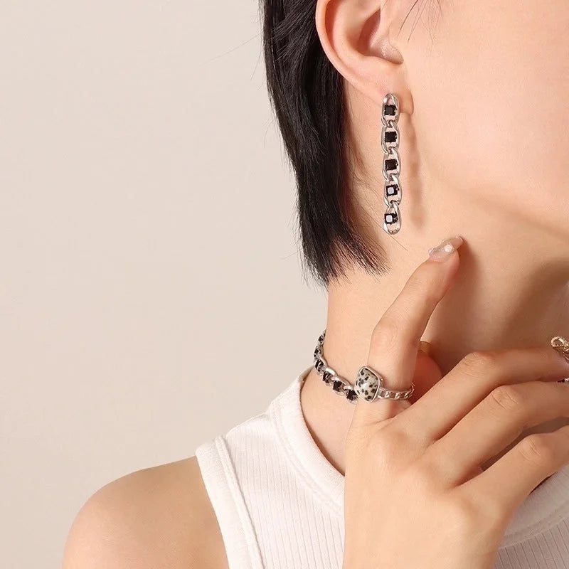 Retro Geometric 304 Stainless Steel Zircon 18K Gold Plated Bracelets Earrings Necklace