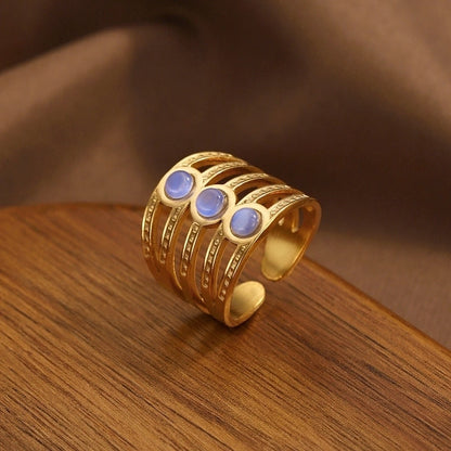 IG Style Elegant Classical Flower Chrysanthemum 304 Stainless Steel Imitation Pearl Opal Open Rings