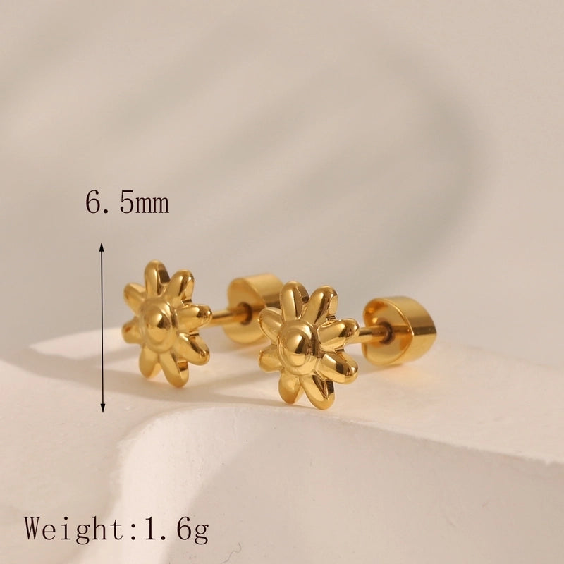 1 Pair IG Style Minimalist Commute Star Heart Shape Flower 304 Stainless Steel 14K Gold Plated Ear Studs
