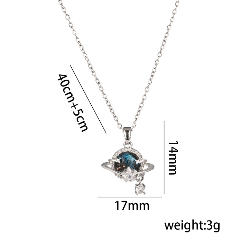 Titanium Steel 18K Gold Plated Casual Minimalist Inlay Star Moon Planet Moonstone Zircon Pendant Necklace