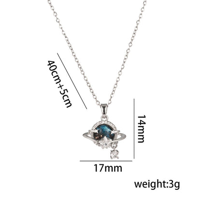 Titanium Steel 18K Gold Plated Casual Minimalist Inlay Star Moon Planet Moonstone Zircon Pendant Necklace