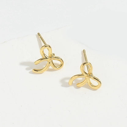1 Pair Elegant Bow Knot Copper 14K Gold Plated Ear Studs