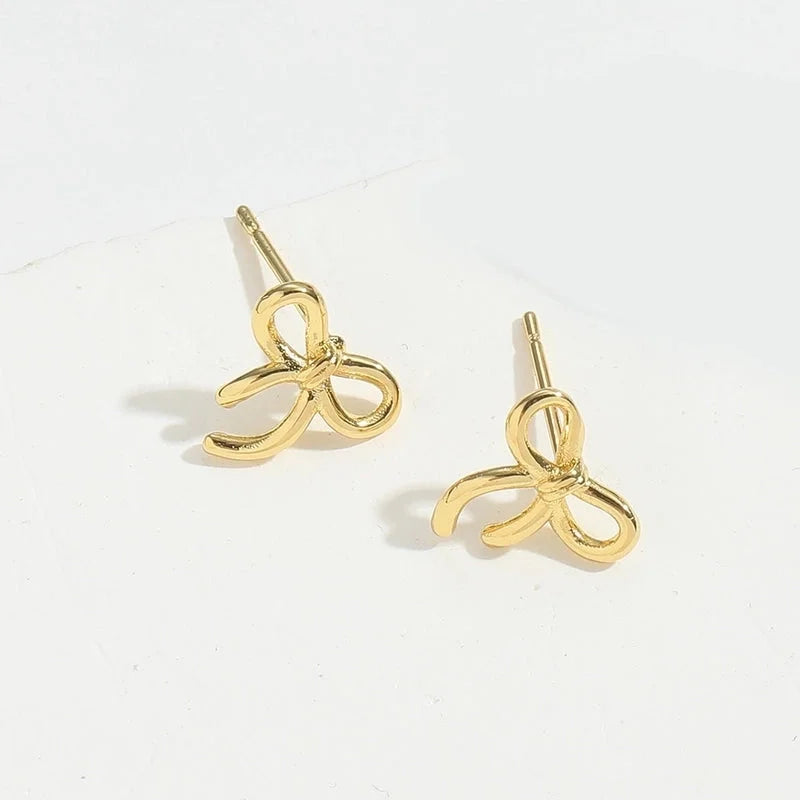 1 Pair Elegant Bow Knot Copper 14K Gold Plated Ear Studs