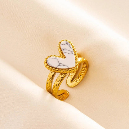 304 Stainless Steel Minimalist Inlay Heart Shape Artificial Gemstones Rings