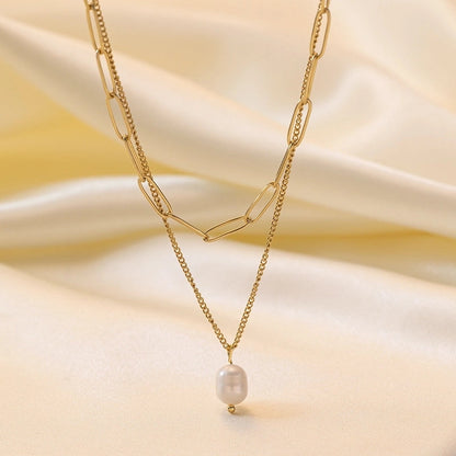 Minimalist Geometric Heart Shape Titanium Steel Shell Zircon 18K Gold Plated Inlay Layered Necklaces Necklace