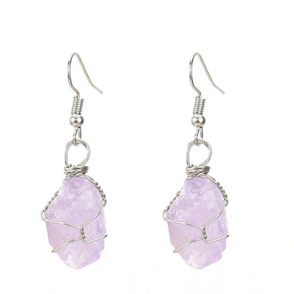 1 Pair Retro Geometric Natural Stone Plating Metal Drop Earrings