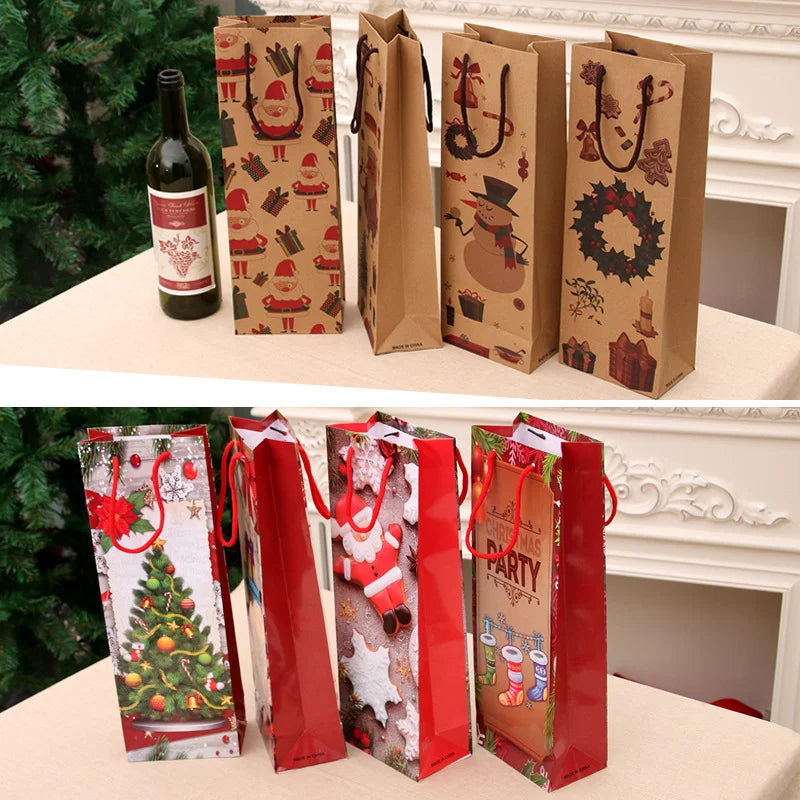 Christmas Gift Bag Christmas Kraft Paper Bag Red Wine Bag Wine Bottle Bag Christmas Home Supplies
