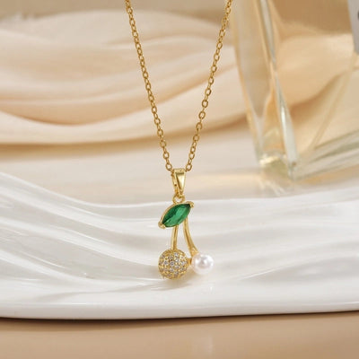Minimalist Cherry Titanium Steel Plating Pendant Necklace