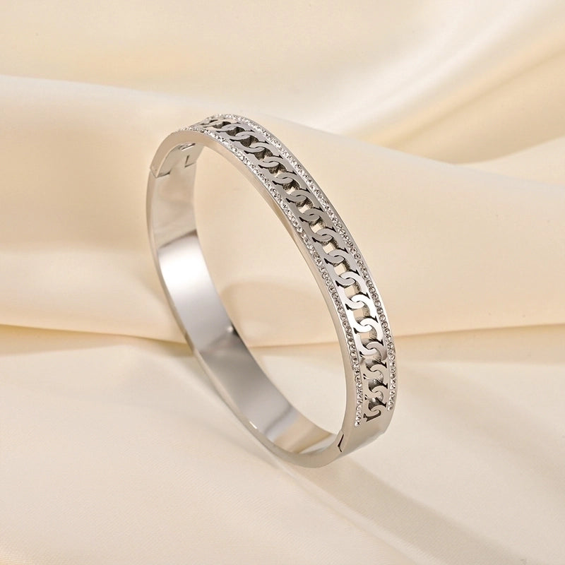Elegant Romantic Solid Color Titanium Steel Rhinestones Bangle In Bulk