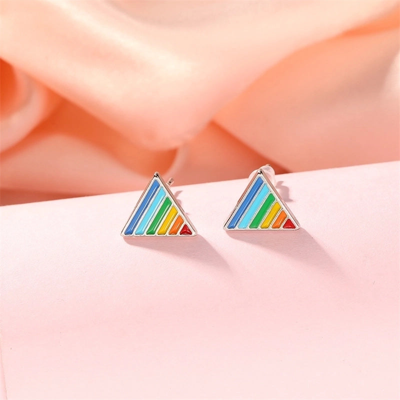 1 Pair IG Style Modern Style Korean Style Triangle Rainbow Heart Shape Enamel Plating Alloy Gold Plated Silver Plated Ear Studs