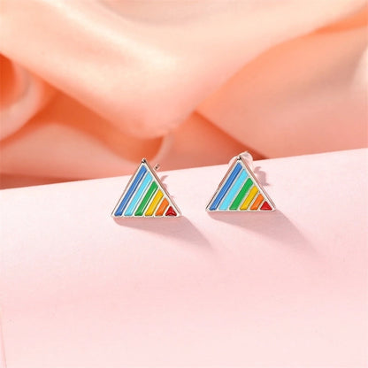 1 Pair IG Style Modern Style Korean Style Triangle Rainbow Heart Shape Enamel Plating Alloy Gold Plated Silver Plated Ear Studs