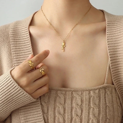 Hip Hop Style Rose Flower Pendant Necklace Ring