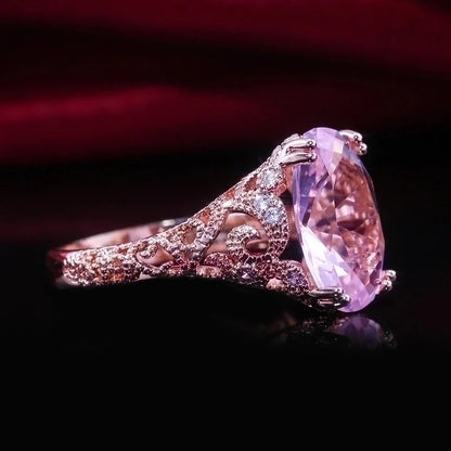 Flower Jewelry Fashion Pink Zircon Jewelry Princess Engagement Rose Gold Copper Ring