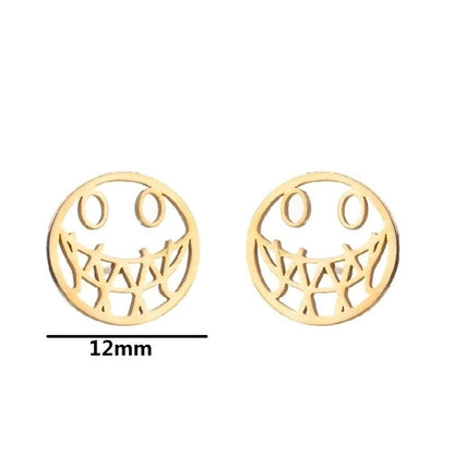 1 Pair Halloween Fashion Smile Face Star Skull Plating Hollow Out Stainless Steel Ear Studs