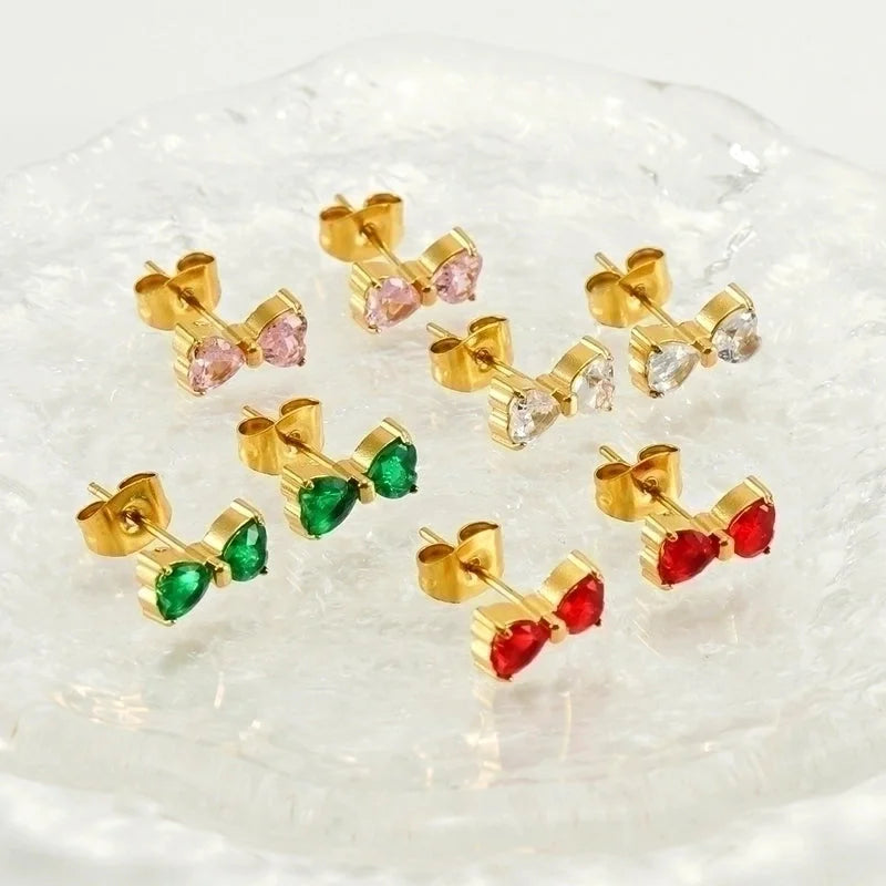 1 Pair Elegant Classical Vintage Style Flower Bow Knot Plating Inlay 304 Stainless Steel Zircon 18K Gold Plated Ear Studs