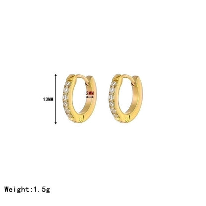 1 Pair Elegant Minimalist Solid Color Inlay 304 Stainless Steel Zircon White Gold Plated Gold Plated Hoop Earrings