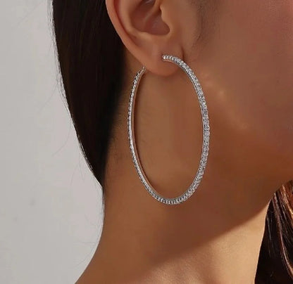 1 Pair Exaggerated Minimalist Circle Plating Inlay Copper Rhinestones Hoop Earrings