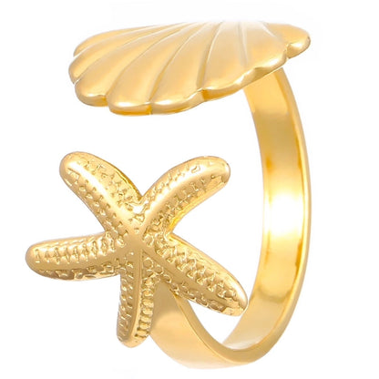 Modern Style Classic Style Leaf Starfish Shell 304 Stainless Steel Plating Open Rings