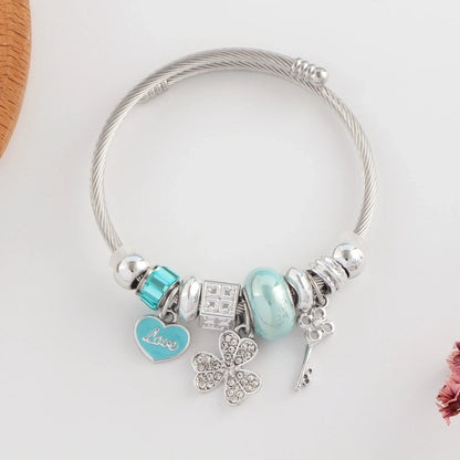 Elegant Luxurious Heart Shape 304 Stainless Steel White Gold Plated Crystal Zircon Bangle In Bulk