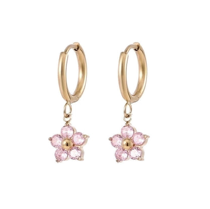 1 Pair Fashion Flower Plating Inlay 304 Stainless Steel Zircon Gold Plated Drop Earrings