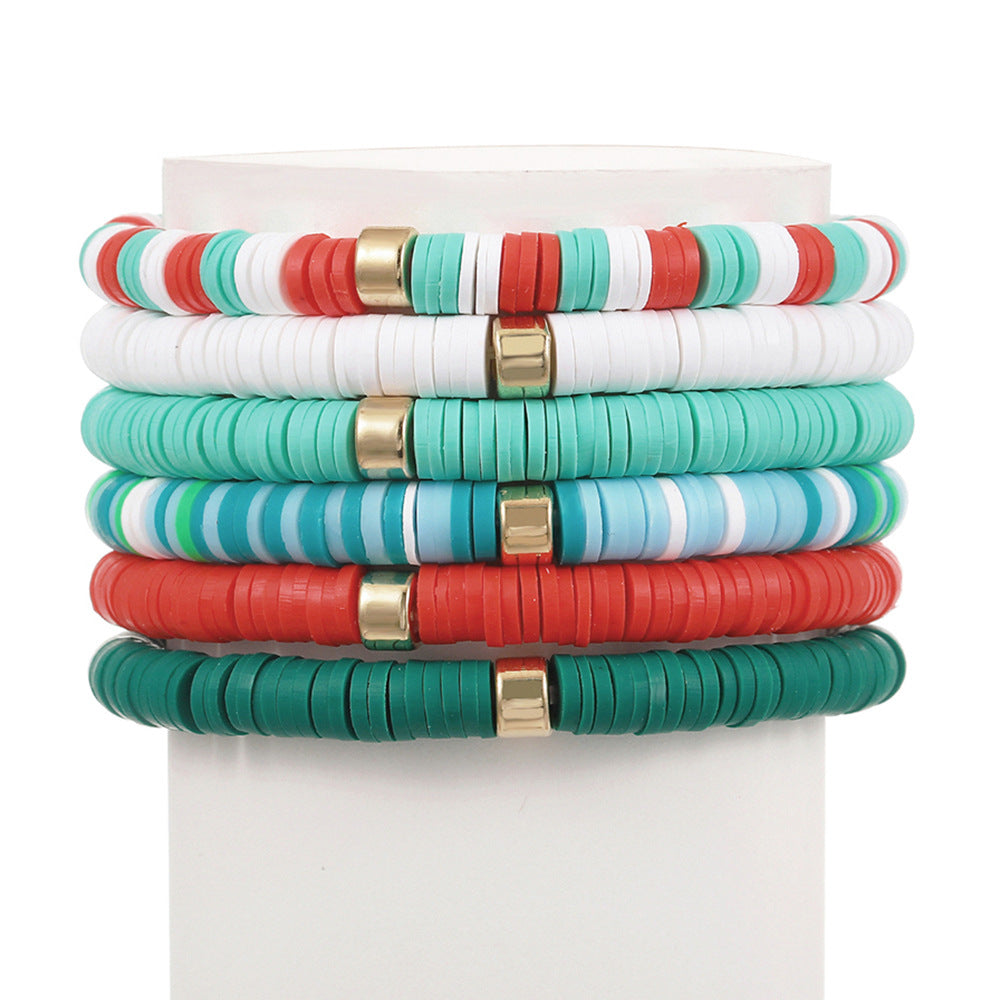 2 Sets Bohemian Colorful Soft Clay Bracelet Halloween Beaded Bracelet 6-piece Set