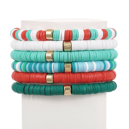 2 Sets Bohemian Colorful Soft Clay Bracelet Halloween Beaded Bracelet 6-piece Set