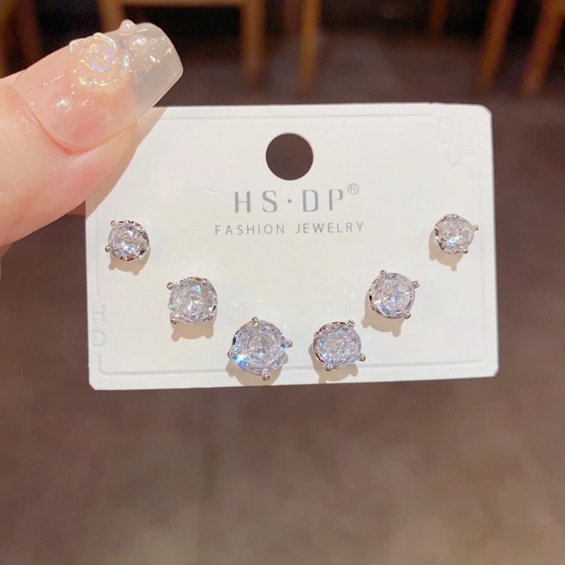 Fashion Geometric Copper Plating Artificial Pearls Zircon Earrings 3 Pairs