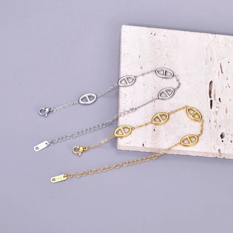 Basic Geometric Titanium Steel 18K Gold Plated Cable Chain Bracelets In Bulk