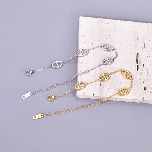 Basic Geometric Titanium Steel 18K Gold Plated Cable Chain Bracelets In Bulk