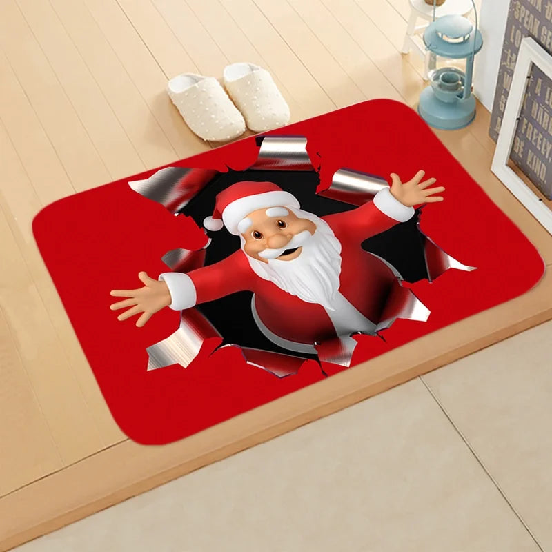 Cute Santa Claus Flannel Fabric Floor Mat