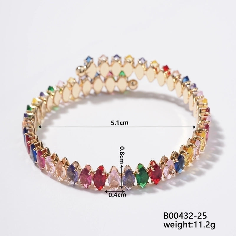 Copper K Gold Plated Inlay Geometric Water Droplets Zircon Bangle