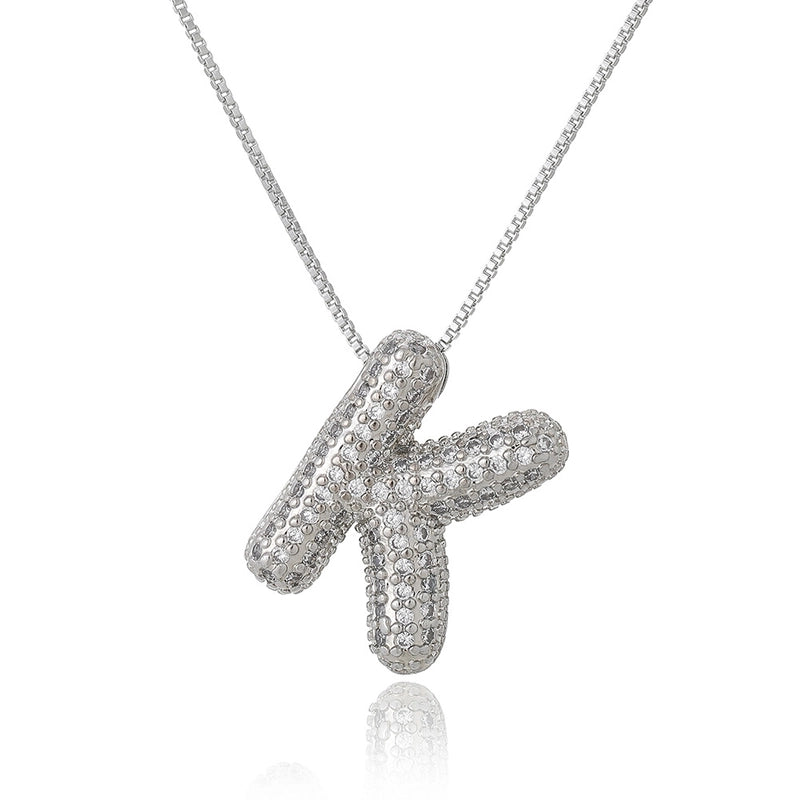 Copper Inlay Letter Zircon Pendant Necklace