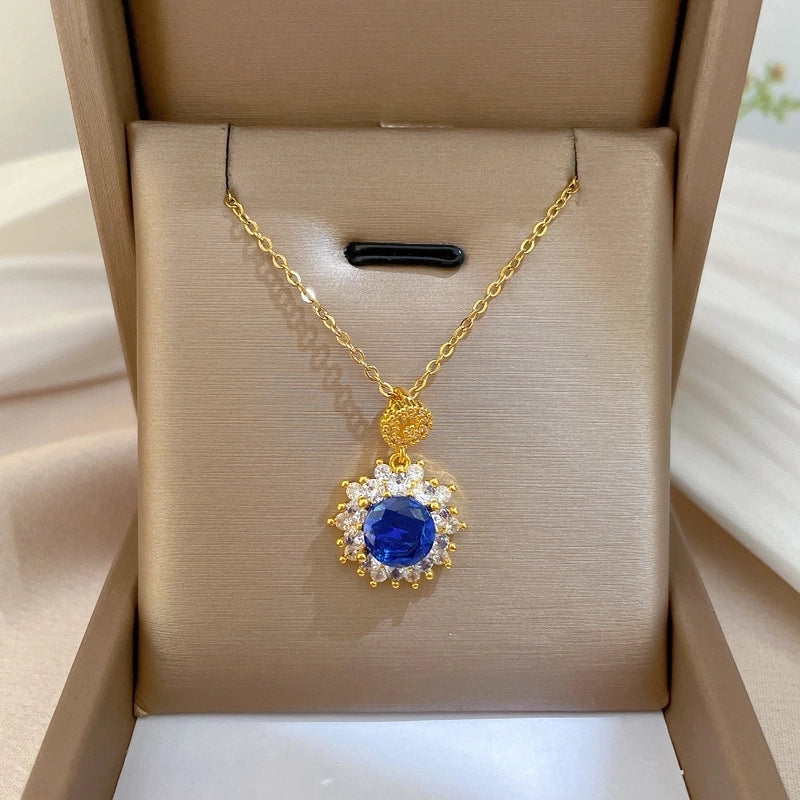 Fashion Geometric Titanium Steel Copper Plating Artificial Diamond Necklace