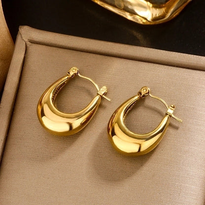 1 Pair Vintage Style U Shape Double Ring Circle Plating 304 Stainless Steel 18K Gold Plated Stainless Steel Earrings