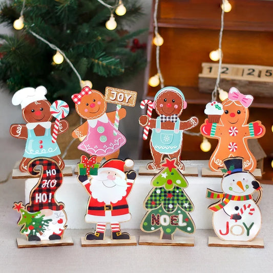Christmas Cute Christmas Tree Santa Claus Gingerbread Wood Party Ornaments Decorations Table Decoration