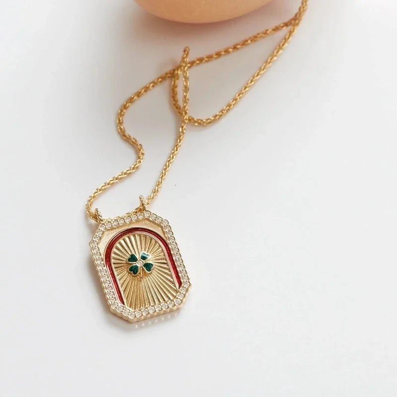 Copper Gold Plated Enamel Tarot Pendant Necklace