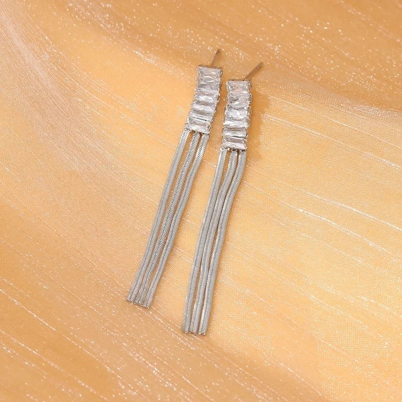 1 Pair Elegant Tassel Tassel 304 Stainless Steel Drop Earrings