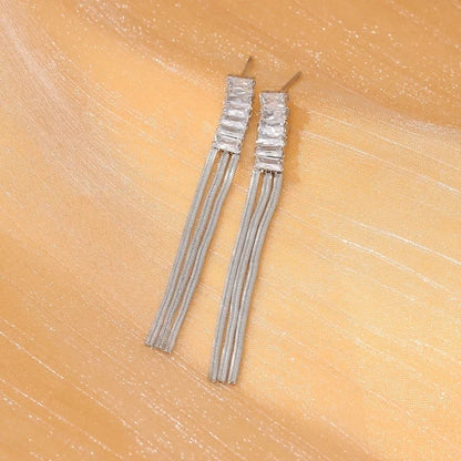 1 Pair Elegant Tassel Tassel 304 Stainless Steel Drop Earrings