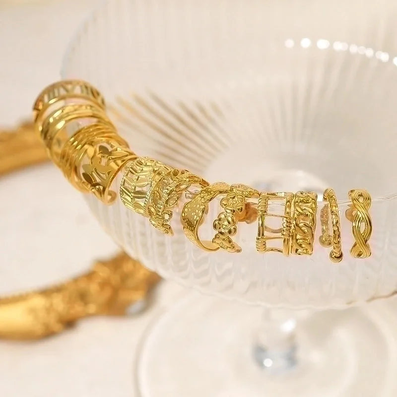 1 Piece Minimalist Leaf Roman Numeral Flower Plating 304 Stainless Steel 18K Gold Plated Ear Cuffs